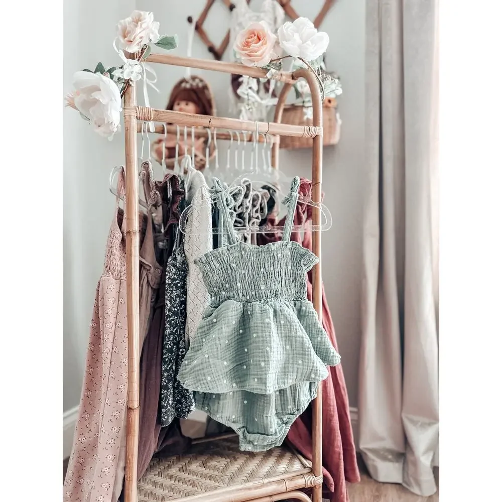 Herb Garden Strolls Sage Smocked Peplum Gauzy Muslin Romper Playsuit 2/3